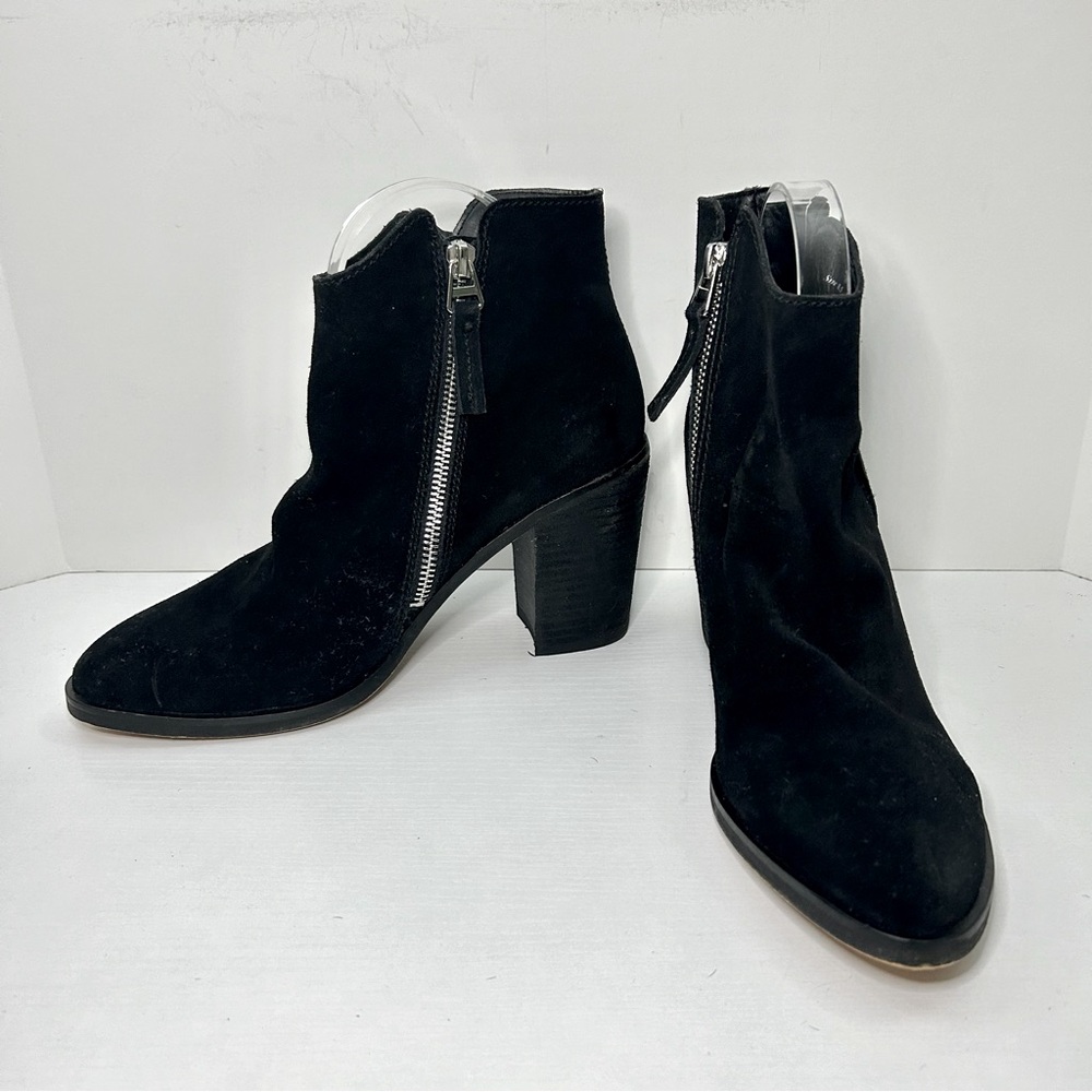 Dolce Vita Black Leather Suede Side Zipper Almond Toe Heel Ankle Boots Size 8.5